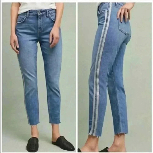 Anthropologie Pilcro & The Letterpress Silver Glitter Side Stripe Jeans 25 - Picture 1 of 9